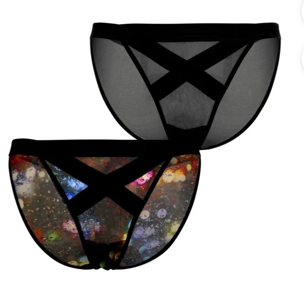Parade 2-Pack Mesh Lace Cheeky Panties XS NWT Raindrop Lights Print
